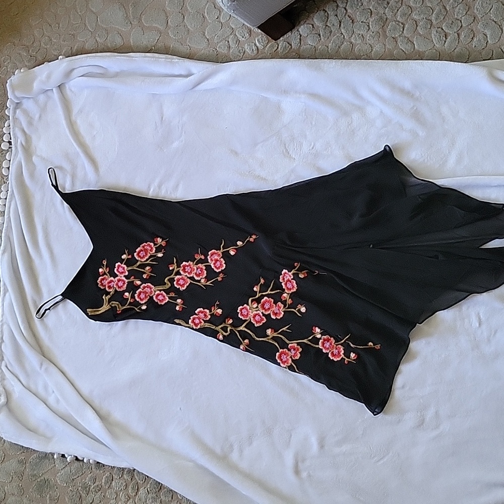 Sue Wong Black Cocktail Dress Floral Embroidery